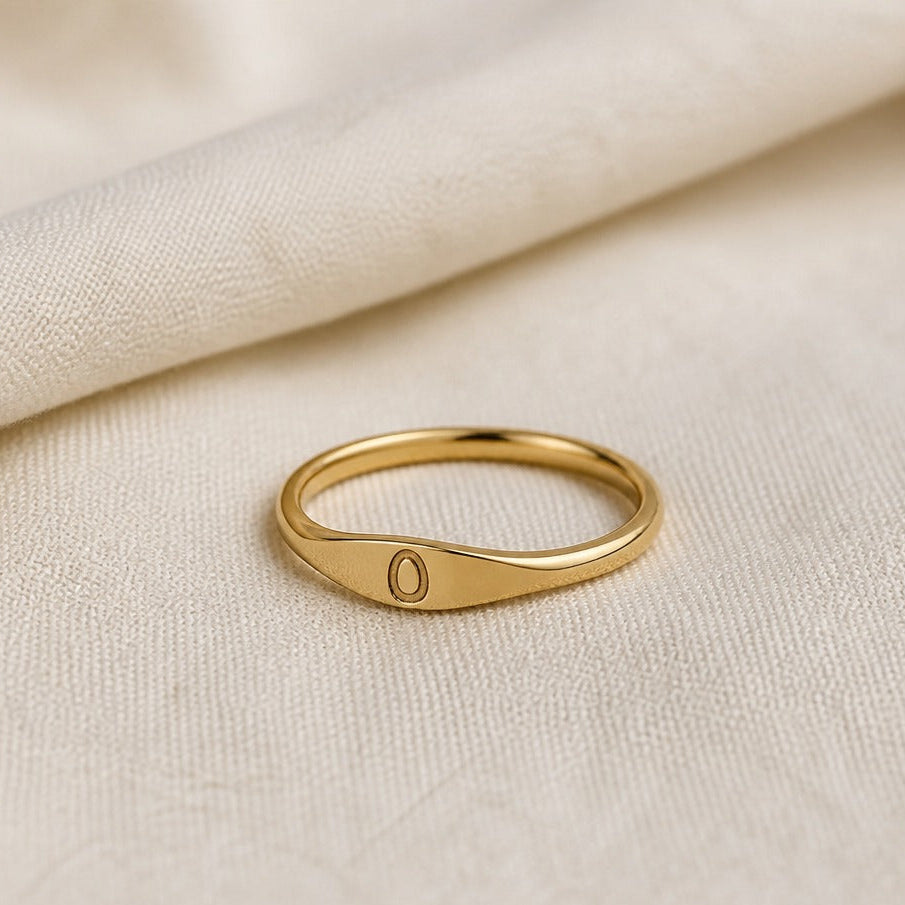 Personalized Initial Letter Signet Ring, Oval Band in Gold Tone — view 15