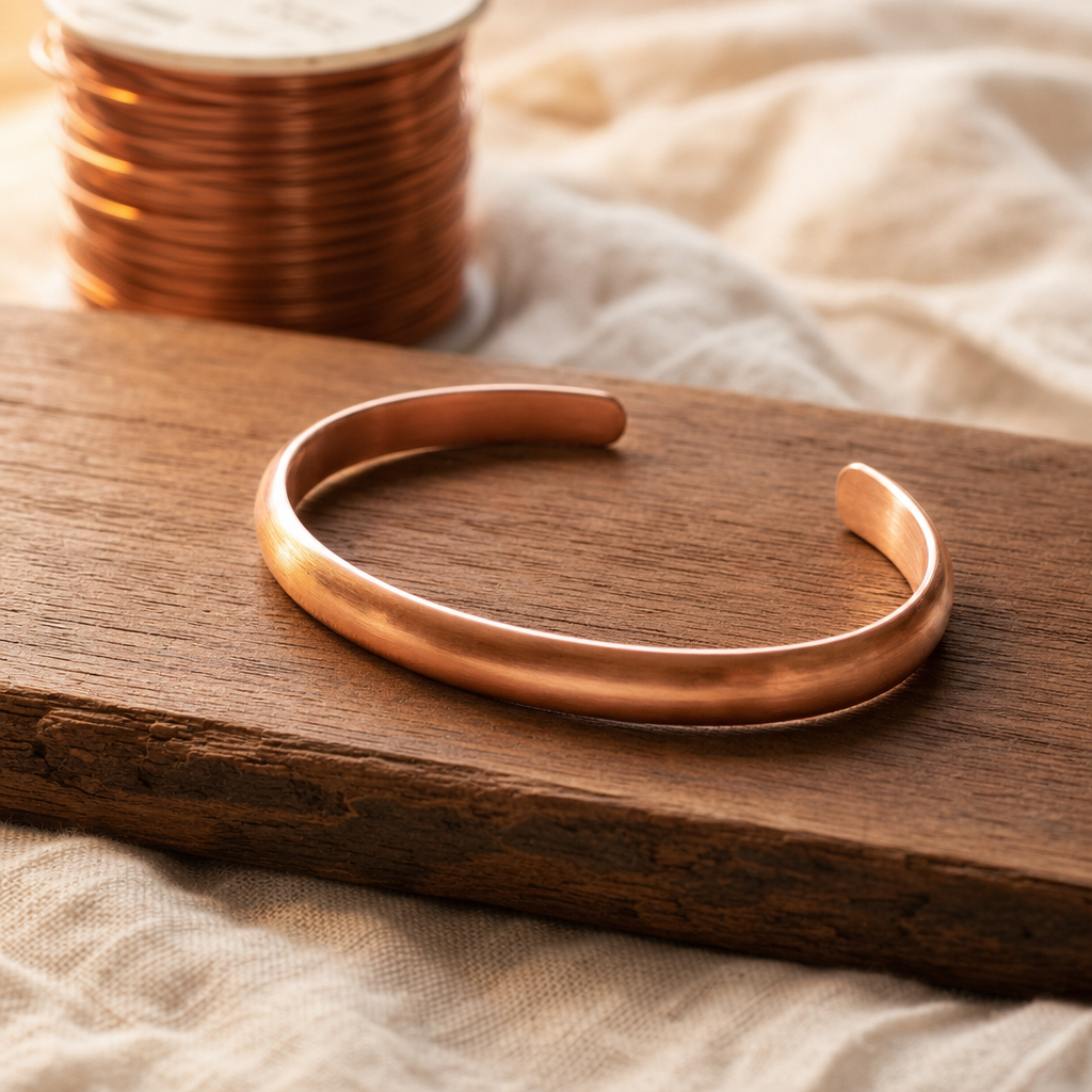 Copper Cuff Bracelet, 99.9% Pure Copper, Hand-Shaped Open Design — Adjustable Wellness Bracelet — main image