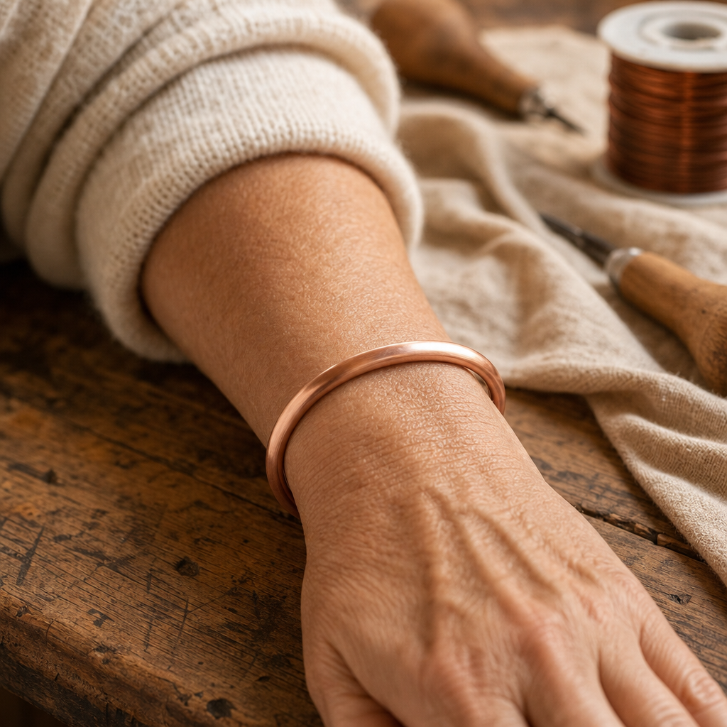 Copper Cuff Bracelet, 99.9% Pure Copper, Hand-Shaped Open Design — Adjustable Wellness Bracelet — view 2