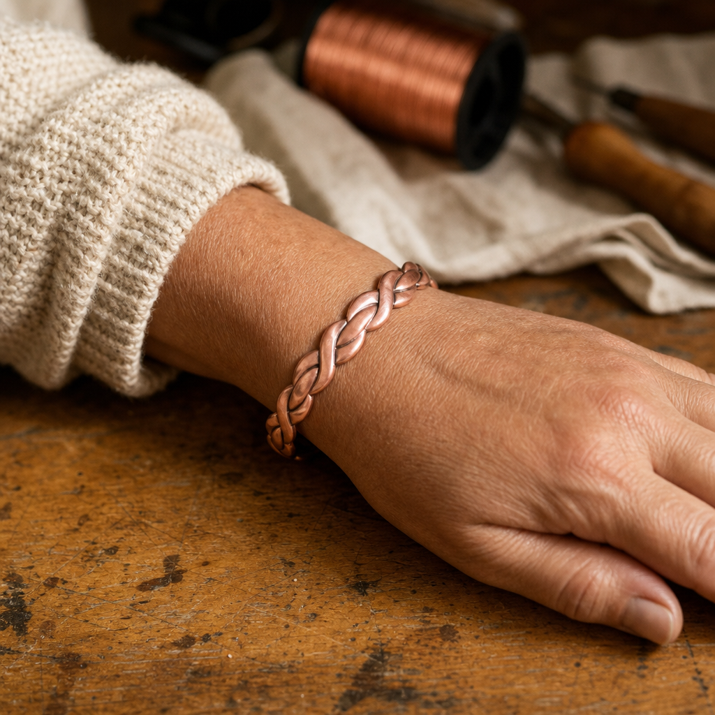Estelle & Ruby Pure Copper Cuff Bracelet with Twisted Open Design — Handcrafted Copper Jewelry — view 2