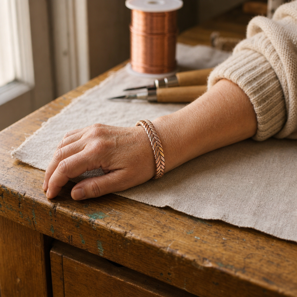 Twisted Copper Cuff Bracelet, Pure Copper Open Bangle, Adjustable, Hand-Shaped — view 2
