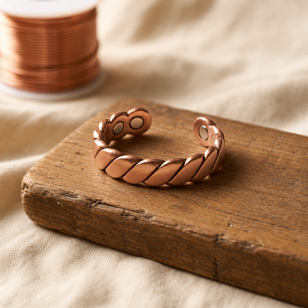 Pure Copper Cuff Bracelet, Twisted Rope Design, Hand-Shaped — Adjustable Open Cuff — main image
