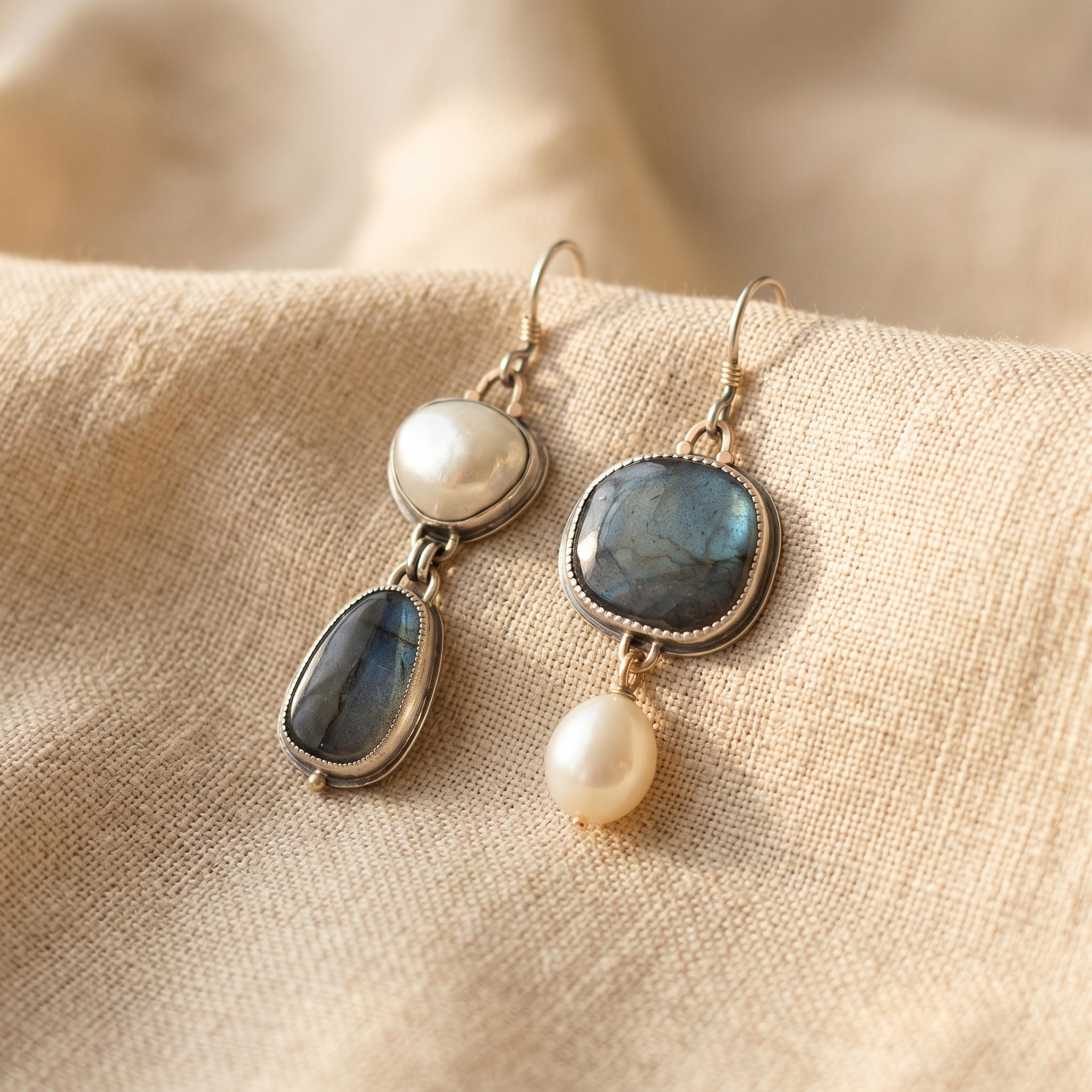 Vintage Blue Stone Pearl Earrings