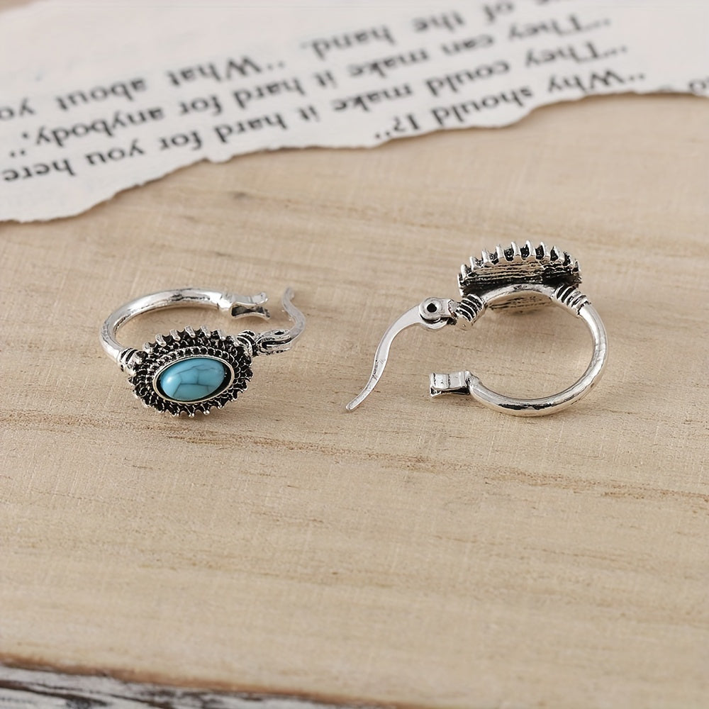 Turquoise Crescent Hoop Earrings with Spiky Bezel Detail