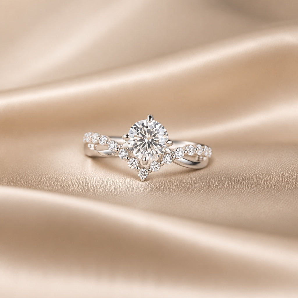 Twisted Vine Cubic Zirconia Cocktail Ring with Black Stone Accents — main image