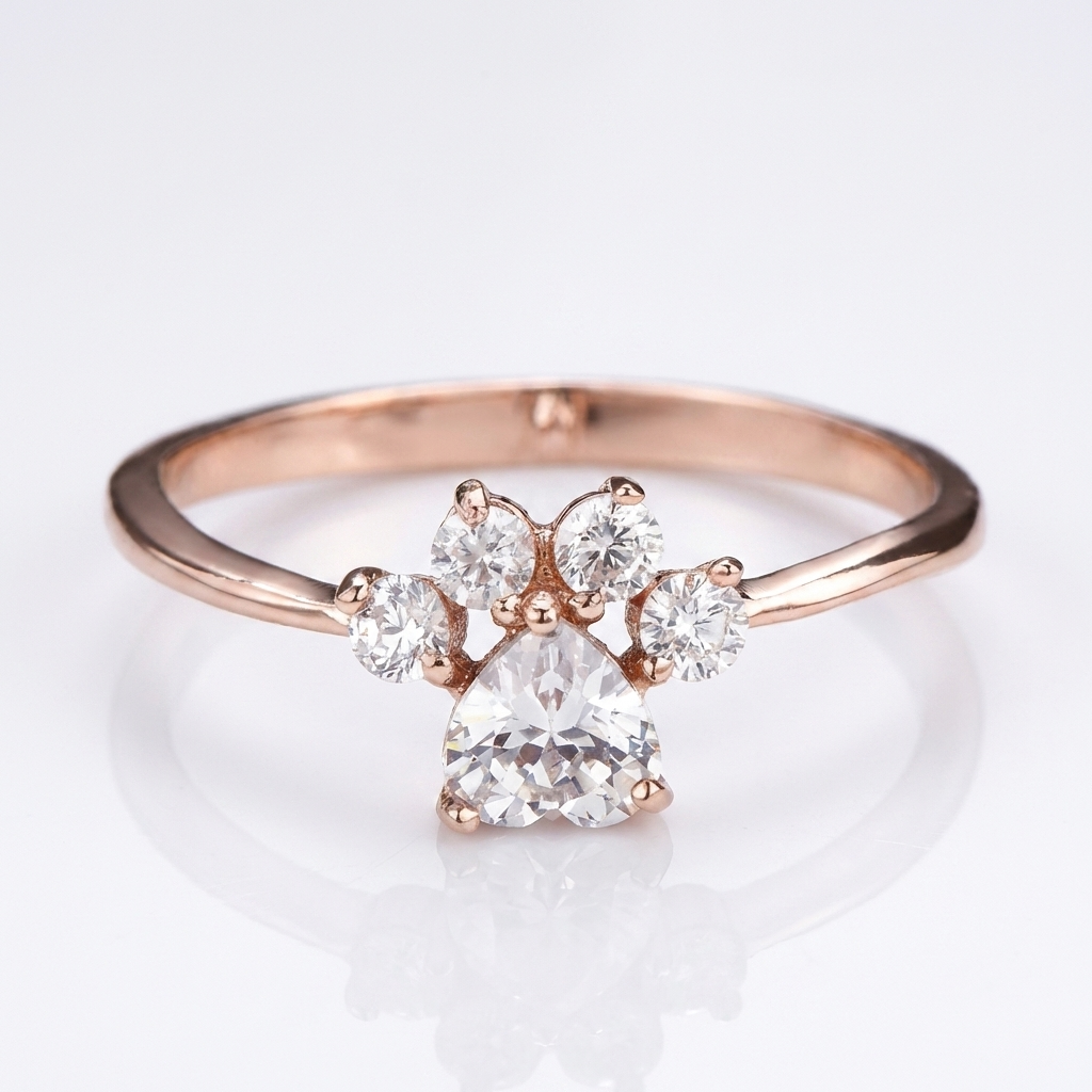 Paw-Shaped Cubic Zirconia Ring with Rose Gold Tone Finish