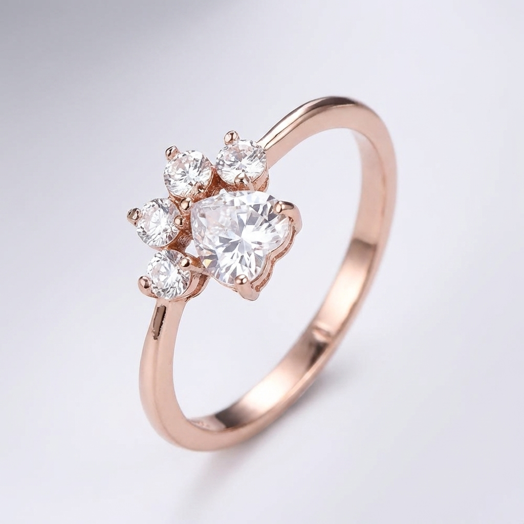 Paw-Shaped Cubic Zirconia Ring with Rose Gold Tone Finish