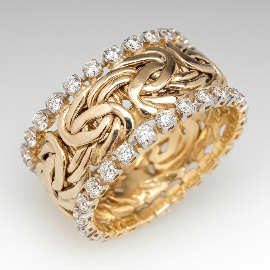 Braided Gold-Tone Cubic Zirconia Cocktail Ring