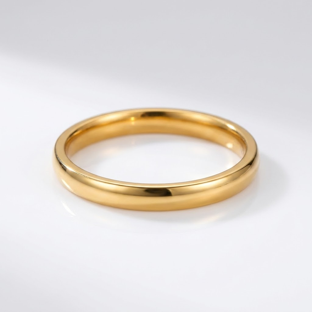 Curved Gold Band Ring with Polished Dome Profile