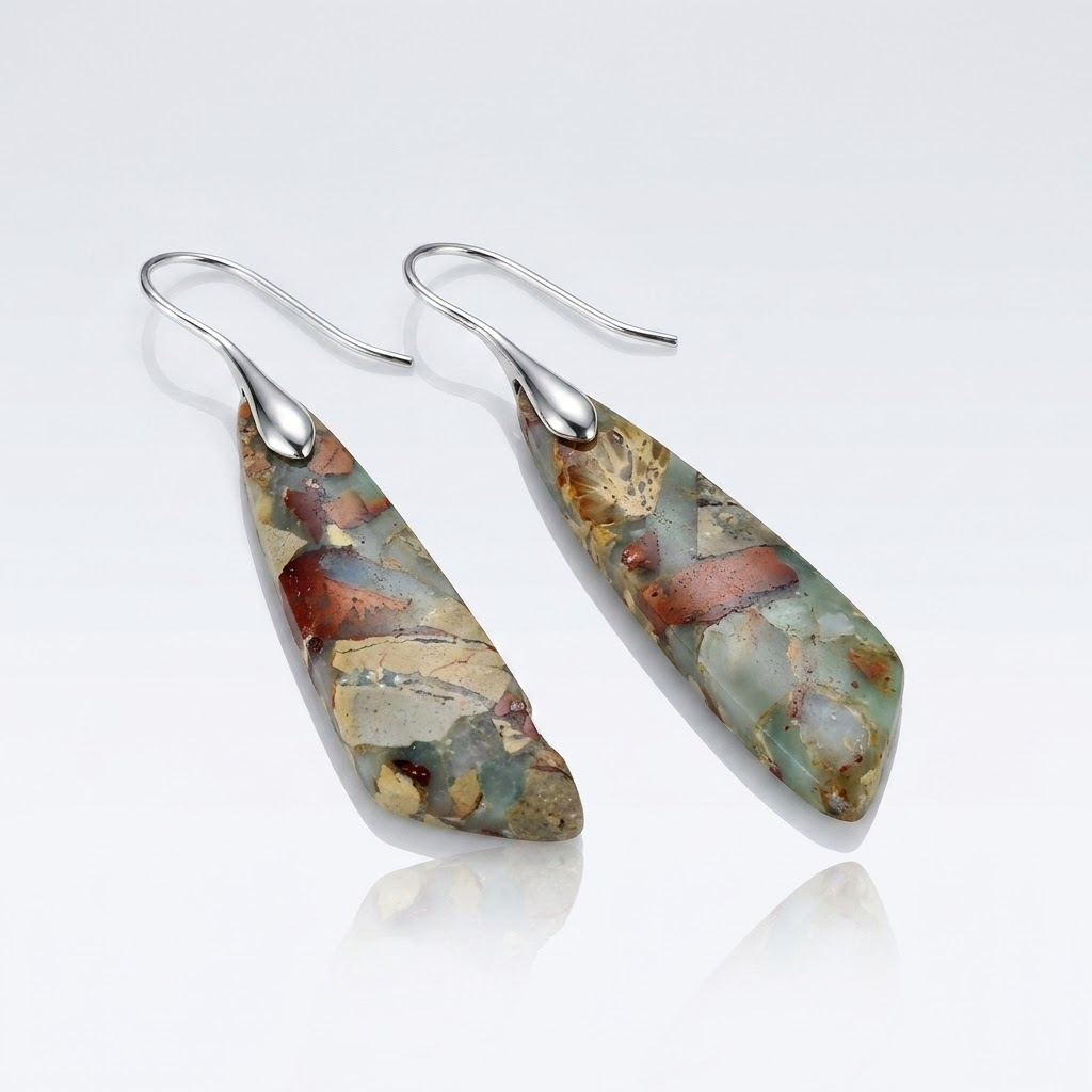 Teardrop Mosaic Stone Drop Earrings with Gold or Silver Tone Hook