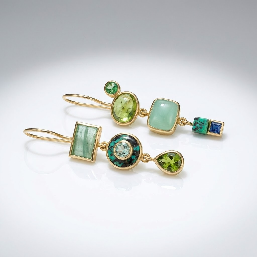 Geometric Multi-Stone Drop Earrings with Turquoise Inlay