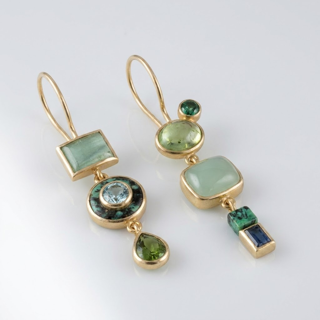 Geometric Multi-Stone Drop Earrings with Turquoise Inlay