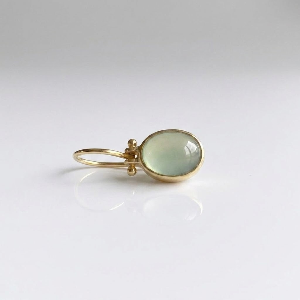 Oval Green Stone Drop Earrings with Gold-Tone Ball Detail