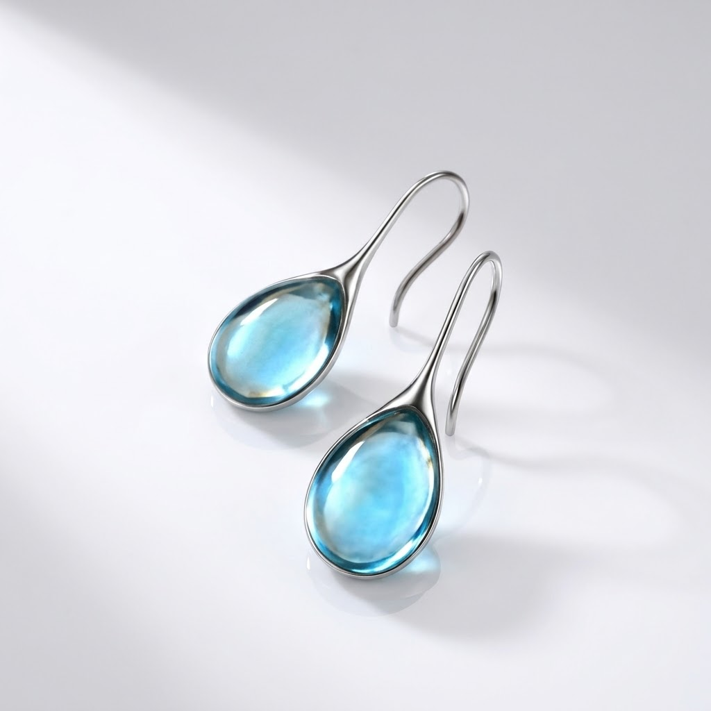 Wave Blue Ring & Drop Earrings Set with Crystal Accents