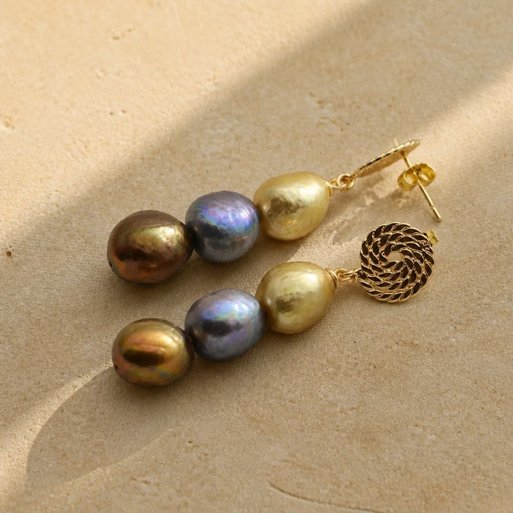 Baroque Freshwater Pearl Drop Earrings with Twisted Gold-Tone Post — view 2