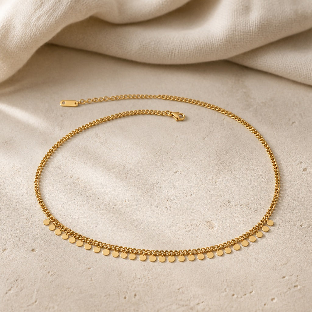 Fringe Disc Curb Chain Necklace in Gold Tone — main image