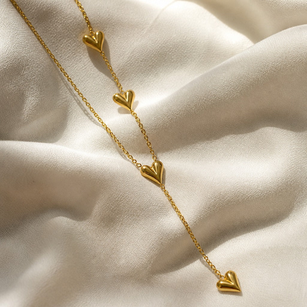 Four-Heart Charm Lariat Necklace, Gold-Tone Layering Chain for Everyday Wear — view 2