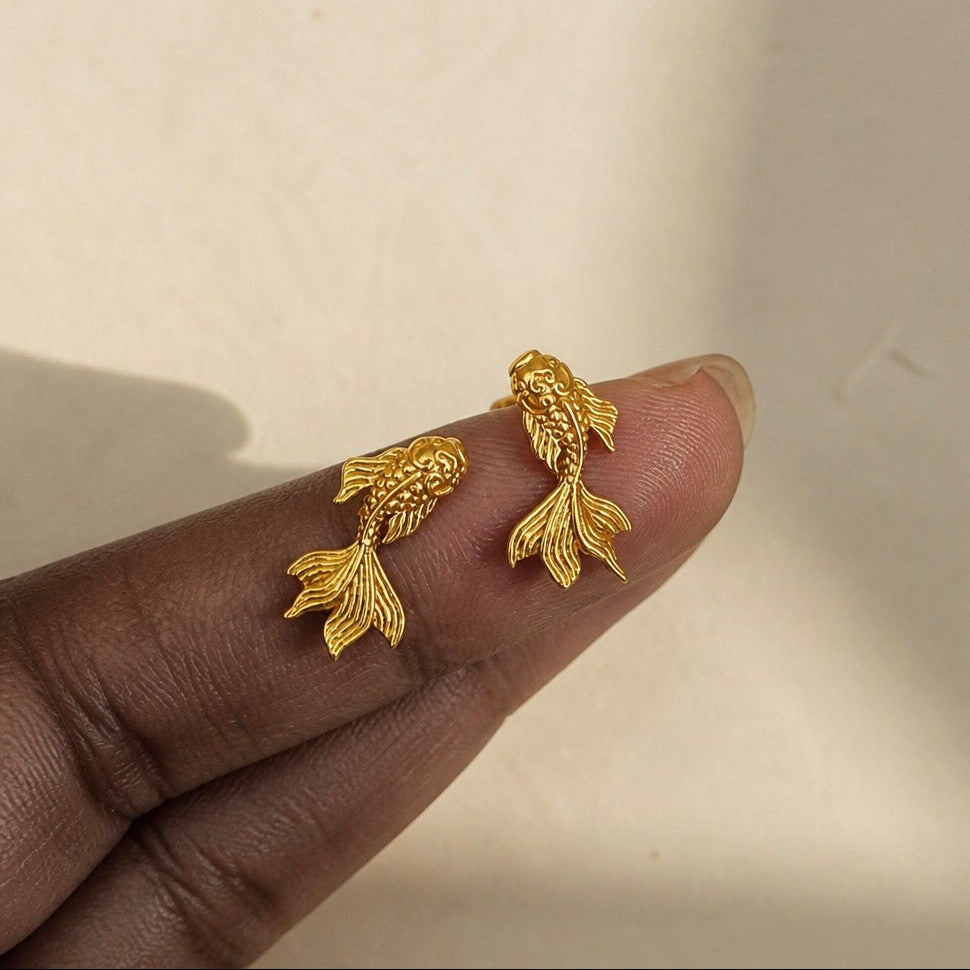 Koi Fish Stud Earrings with Gold-Tone Finish and Nickel-Free Posts — view 2