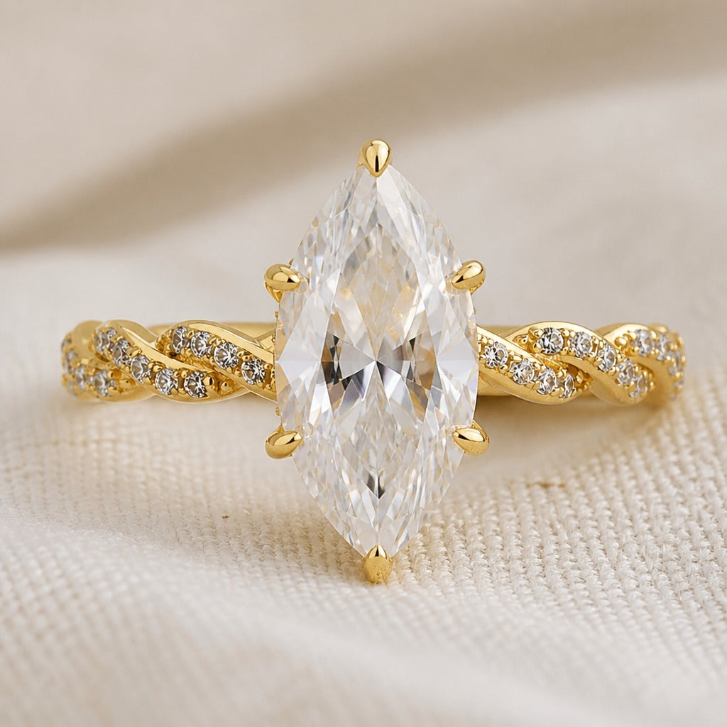 Marquise Crystal Gold-Tone Ring Set with Twisted Band — main image