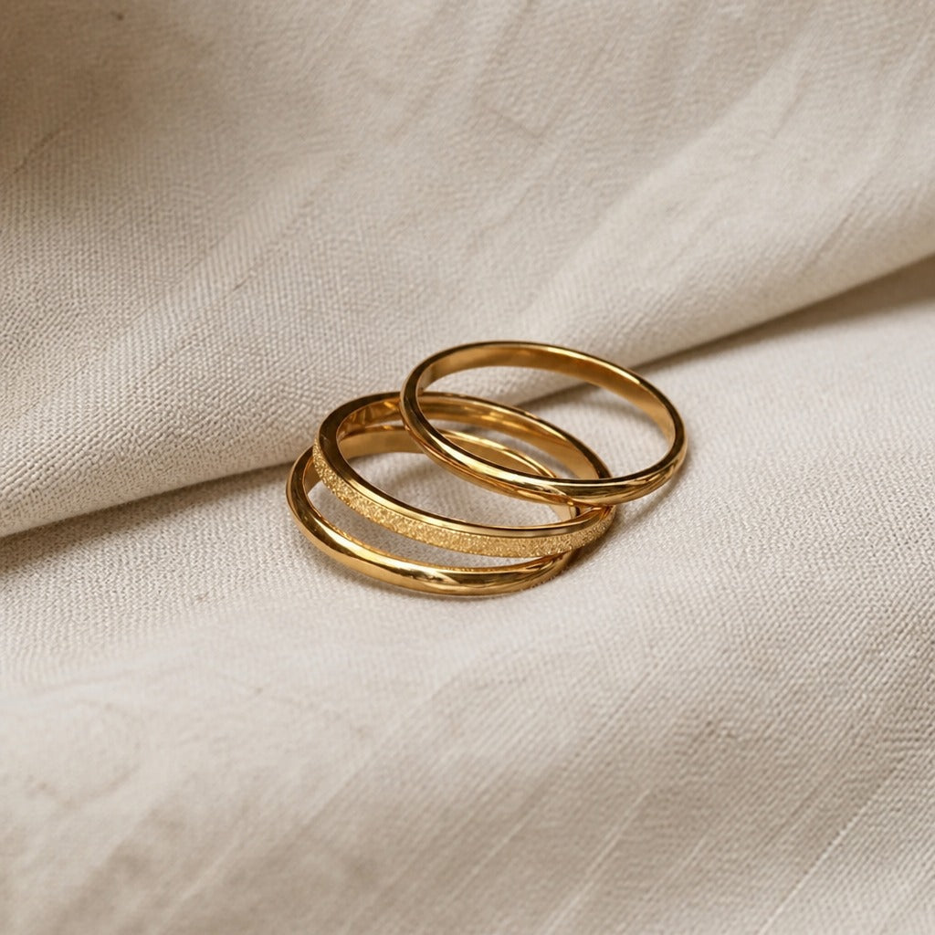 Gold-Tone Stacking Ring Set of 3, Stainless Steel Mixed-Finish Bands — main image