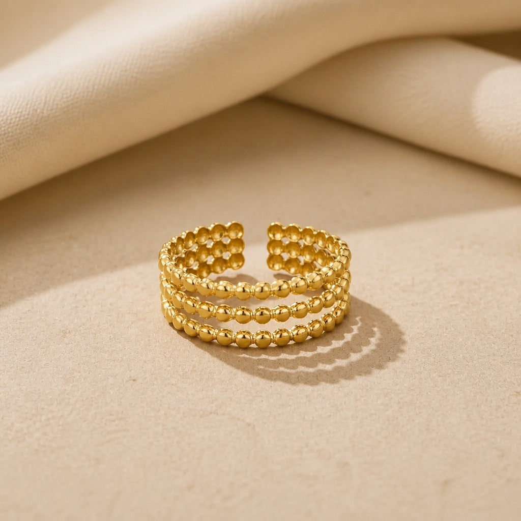 Beaded Gold Open Ring with Adjustable Band — view 2
