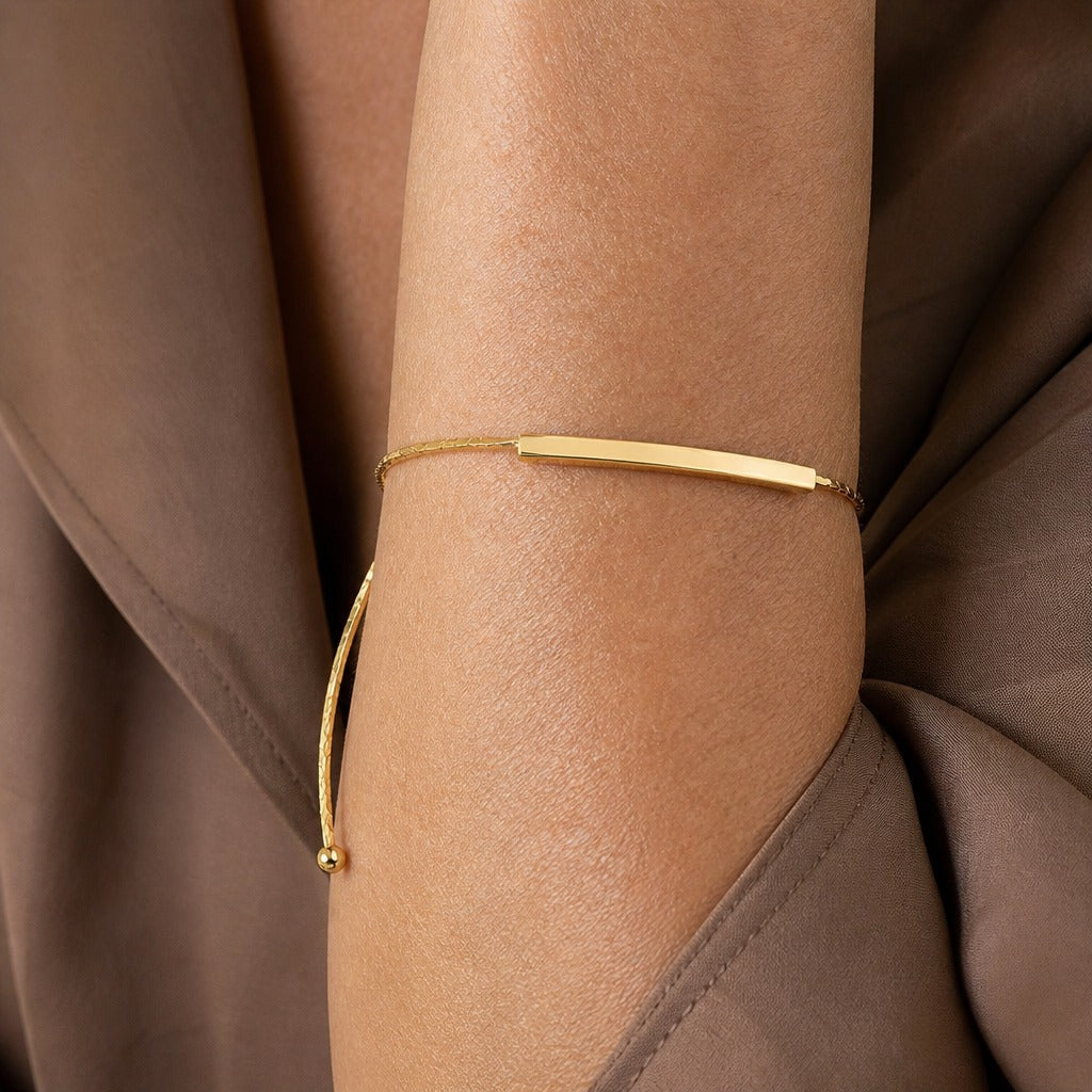 Gold-Tone Bar Bracelet with Adjustable Cord Closure — main image