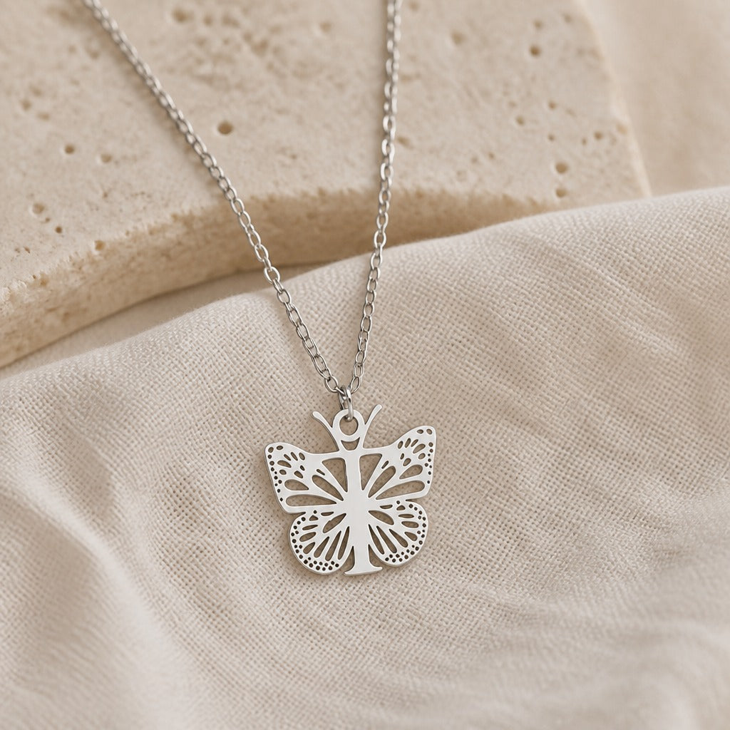Butterfly Initial Letter Pendant Necklace with Filigree Wings, Gold or Silver Tone — view 41