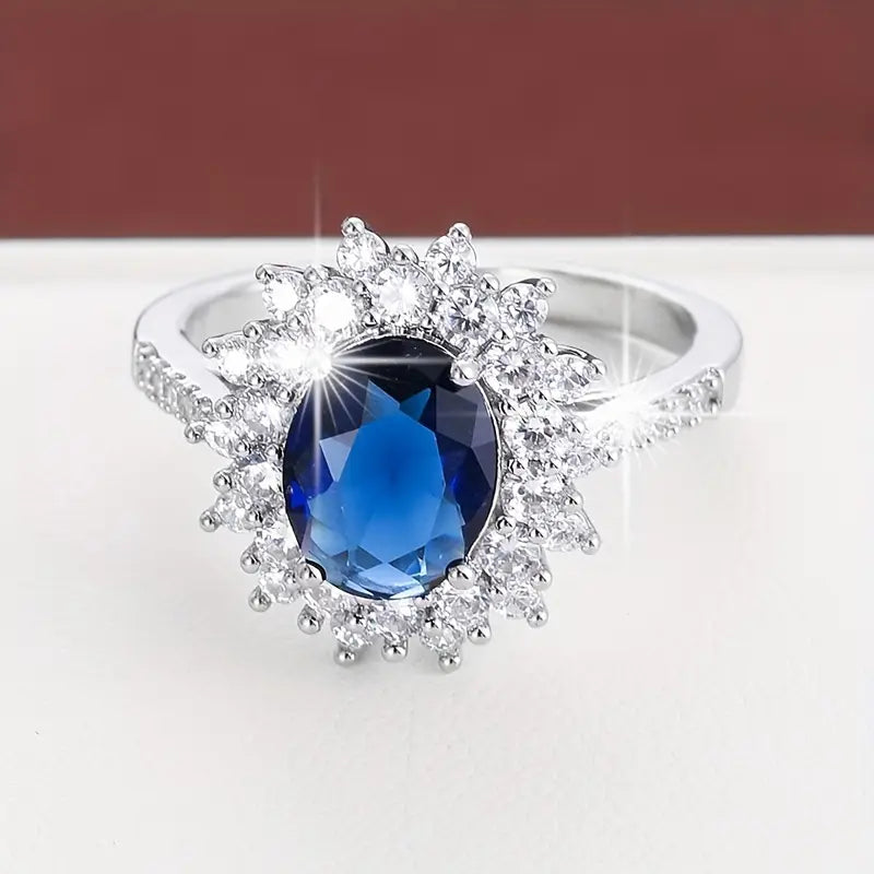 Oval Sapphire Halo Cocktail Ring with Stone-Set Band — view 4