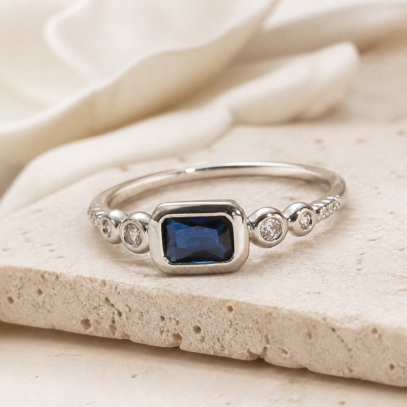 Rectangular Sapphire Bangle Bracelet with Textured White Gold Band
