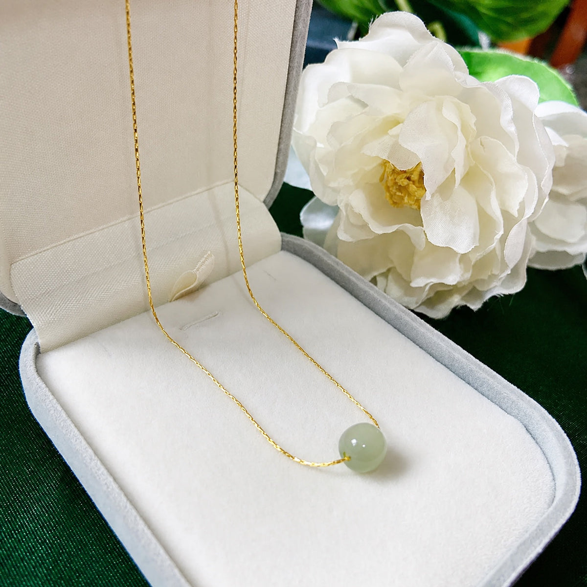 Oval Jade Bead Pendant Necklace with Gold-Tone Chain — main image