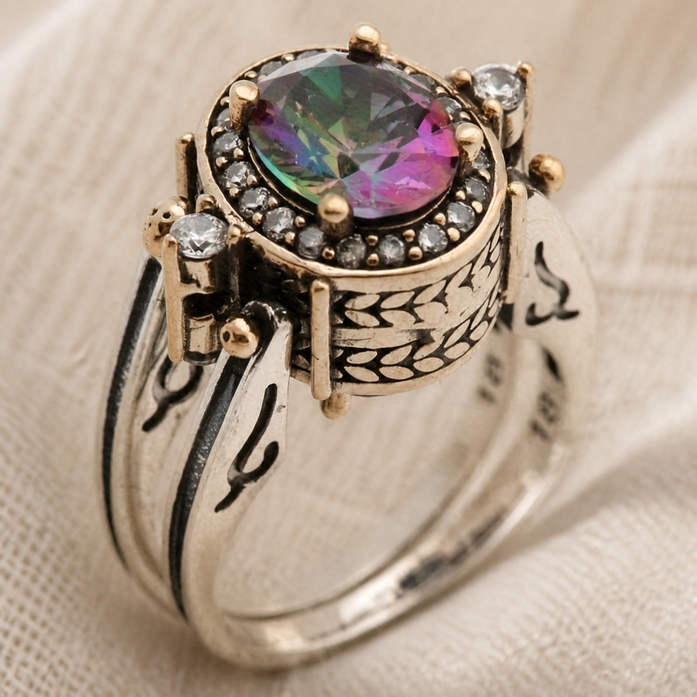 Halo Crystal Cocktail Ring with Black Enamel Band