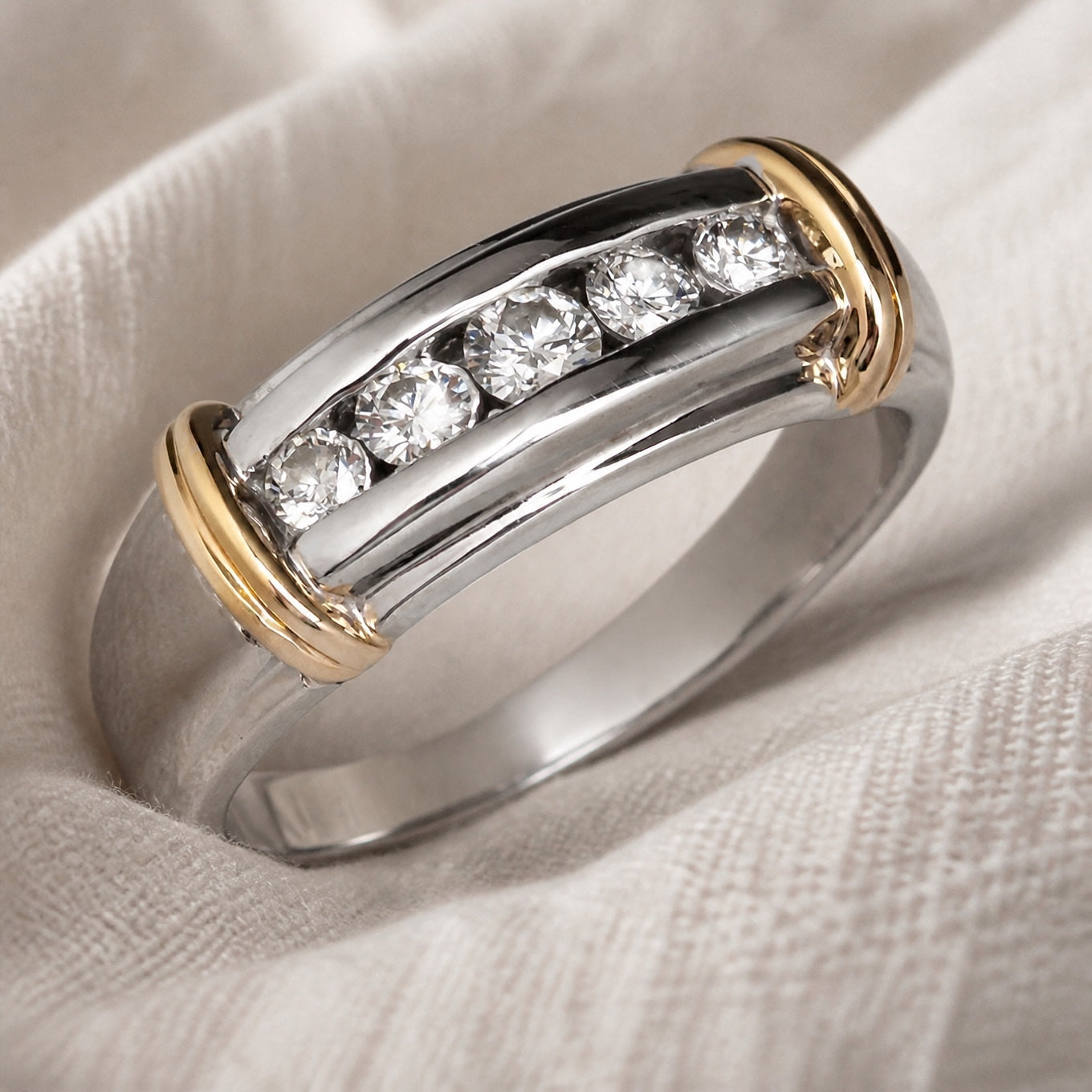 Vintage-Style Two-Tone Cubic Zirconia Ring with Channel-Set Stones