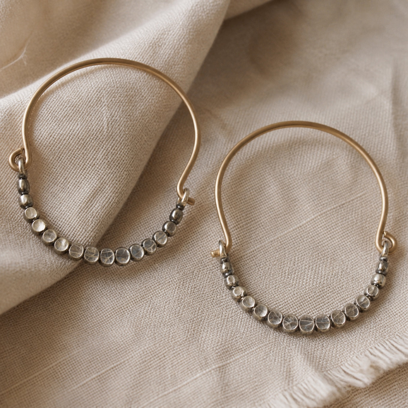 Two-Tone Beaded Hoop Earrings with Clear Crystal Accents