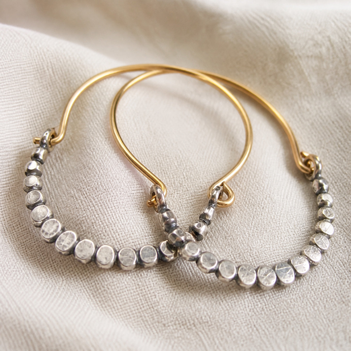 Two-Tone Beaded Hoop Earrings with Clear Crystal Accents