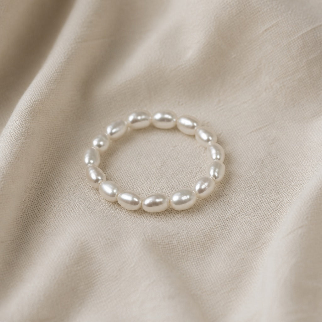 Oval Baroque Pearl Ring with Beaded Band — view 2