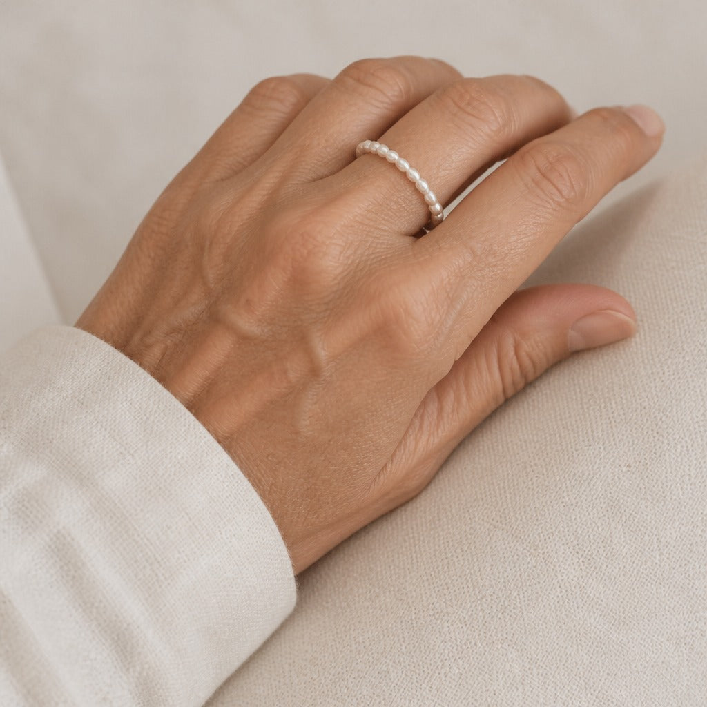 Oval Baroque Pearl Ring with Beaded Band — main image