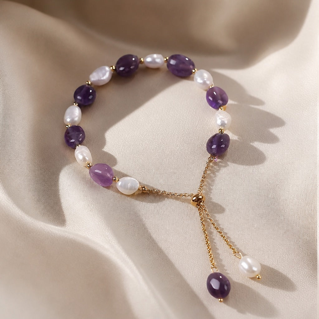 Freshwater Pearl & Beaded Gemstone Bracelet with Tassel Closure — view 4