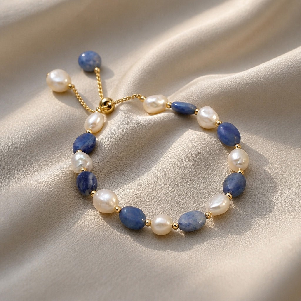 Freshwater Pearl & Beaded Gemstone Bracelet with Tassel Closure — view 2