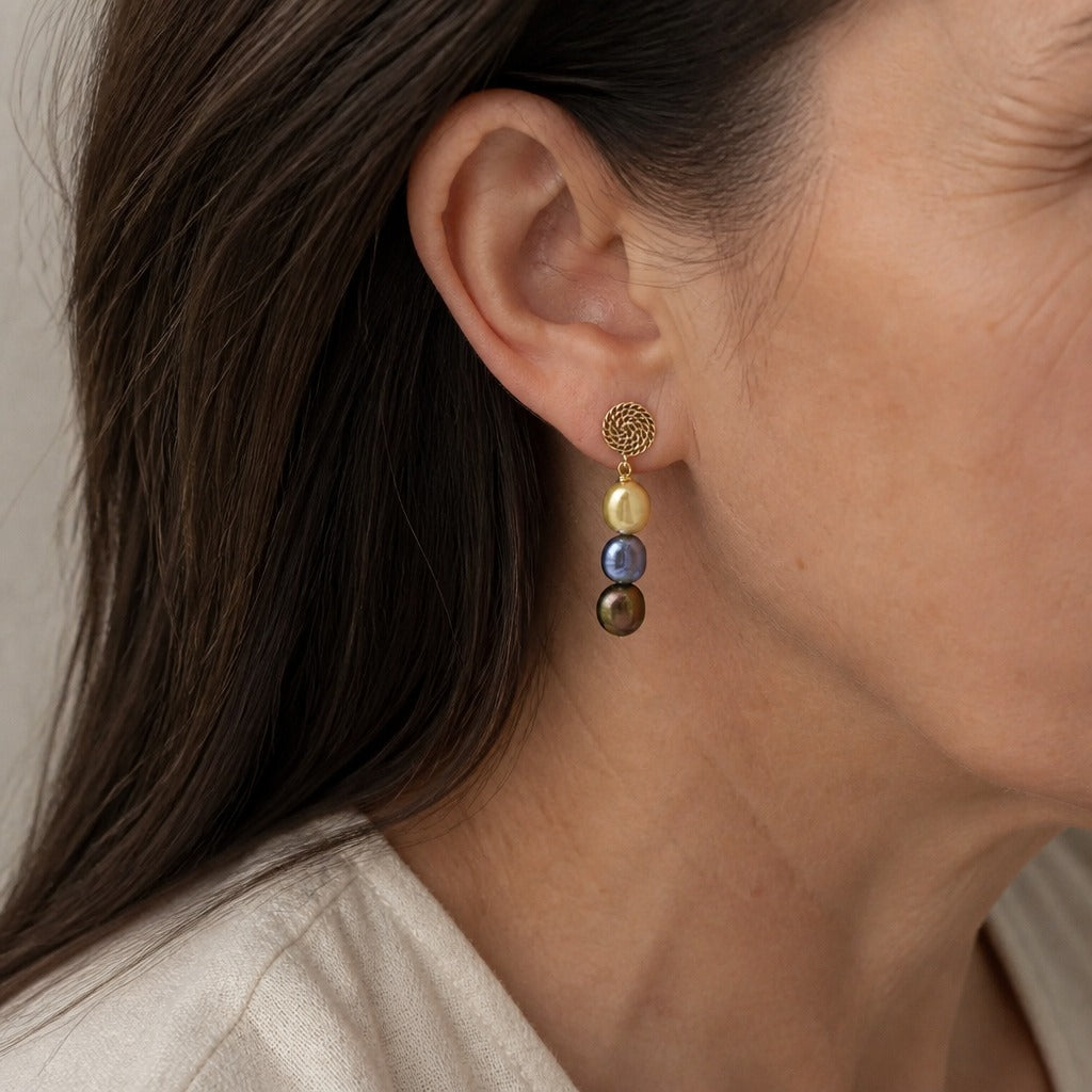 Baroque Freshwater Pearl Drop Earrings with Twisted Gold-Tone Post — main image