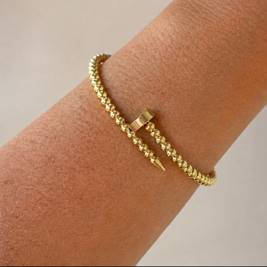 Beaded Cuff Bracelet with Spike Terminal in Gold Tone — view 2