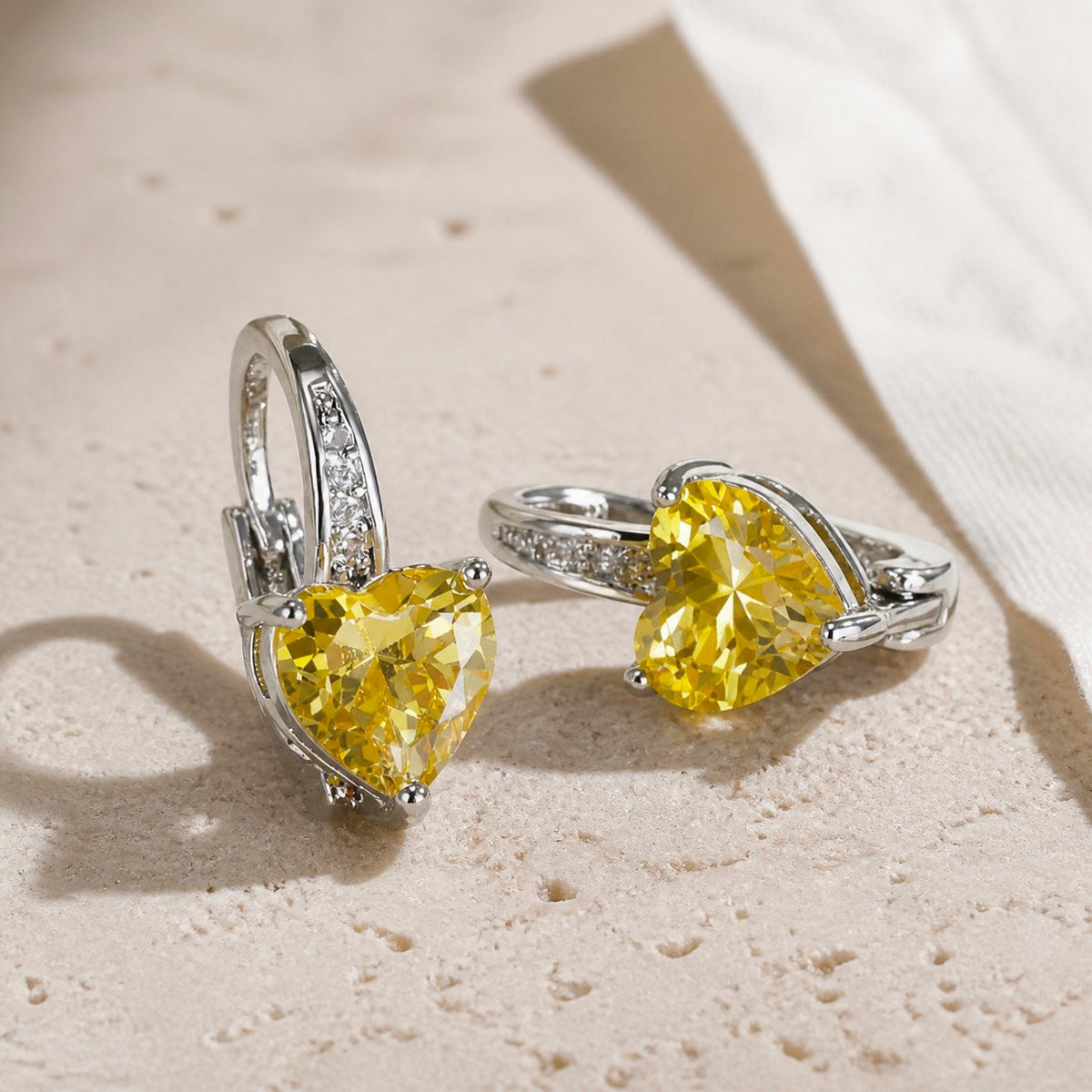 Heart-Shaped Citrine Cubic Zirconia Stud Earrings — view 2
