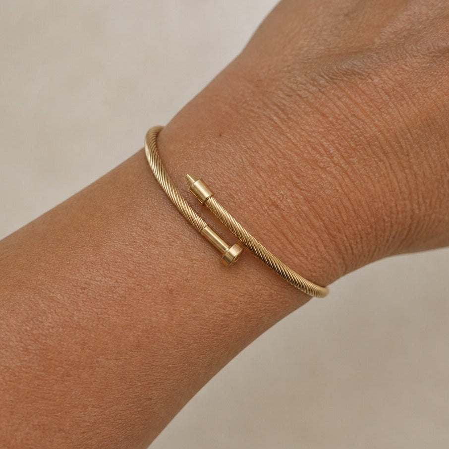 Twisted Rope Nail Cuff Bangle in Gold-Tone Stainless Steel — view 2
