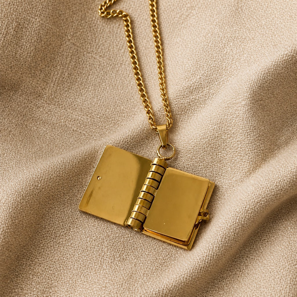 Book-Shaped Keepsake Locket Necklace with Engraved Literary Quote — view 2