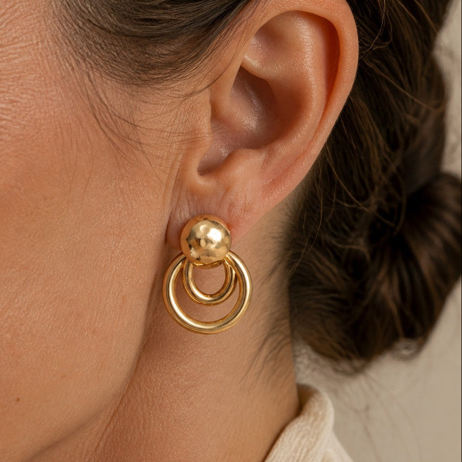 Double Circle Gold-Tone Drop Earrings with Ball Post — main image