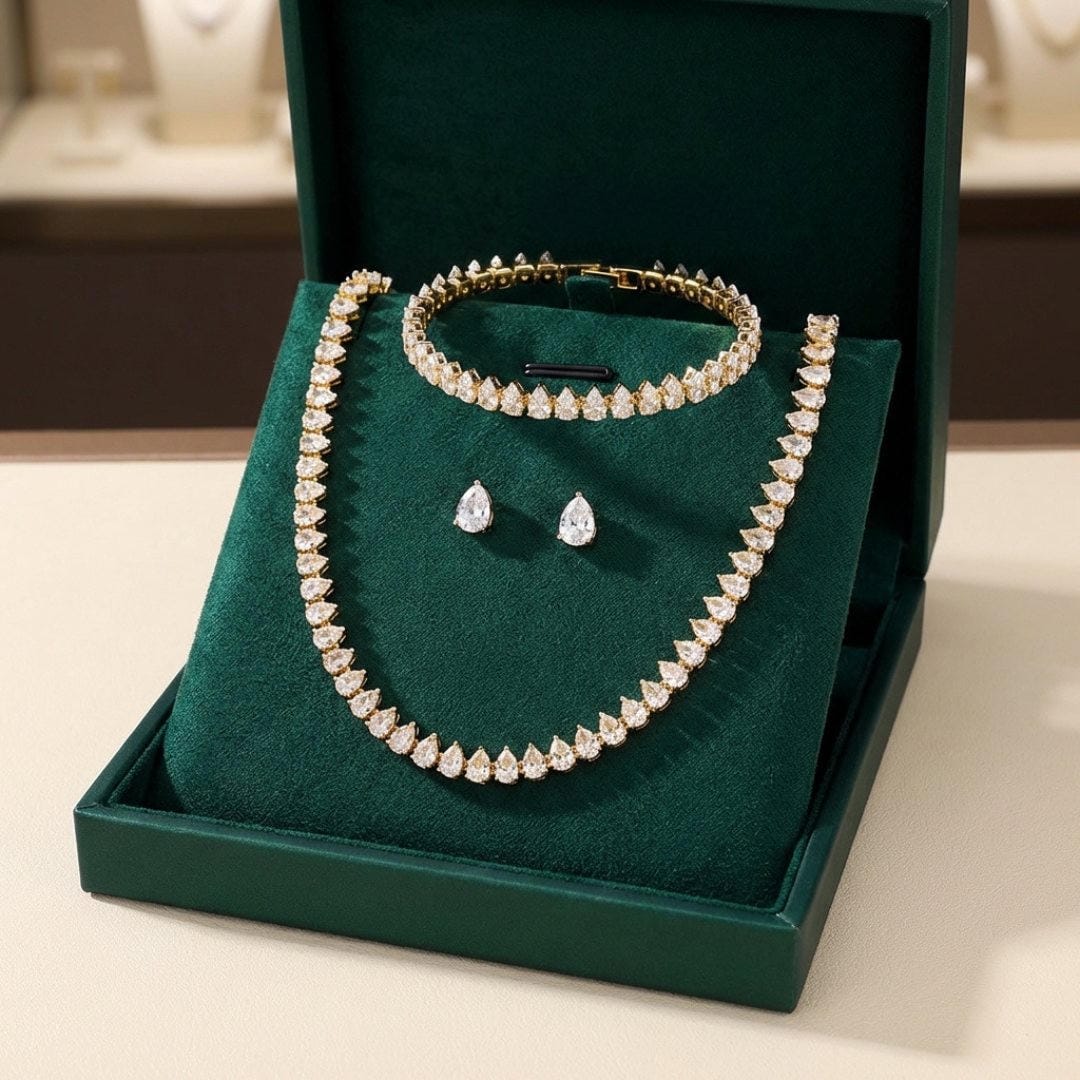 Pear-Shaped Cubic Zirconia Bridal Jewelry Set – Necklace, Bracelet & Earrings — view 4