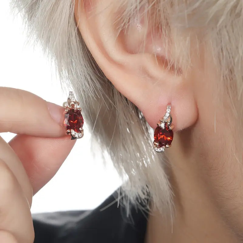Oval Ruby Drop Earrings with Scrollwork Detail and Sparkling Accents — view 4