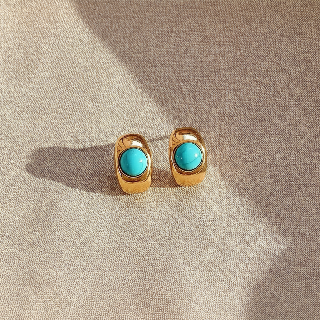 2025 new design natural turquoise metal copper alloy curved earrings for womens casual and elegant jewelry fashion accessories — studio