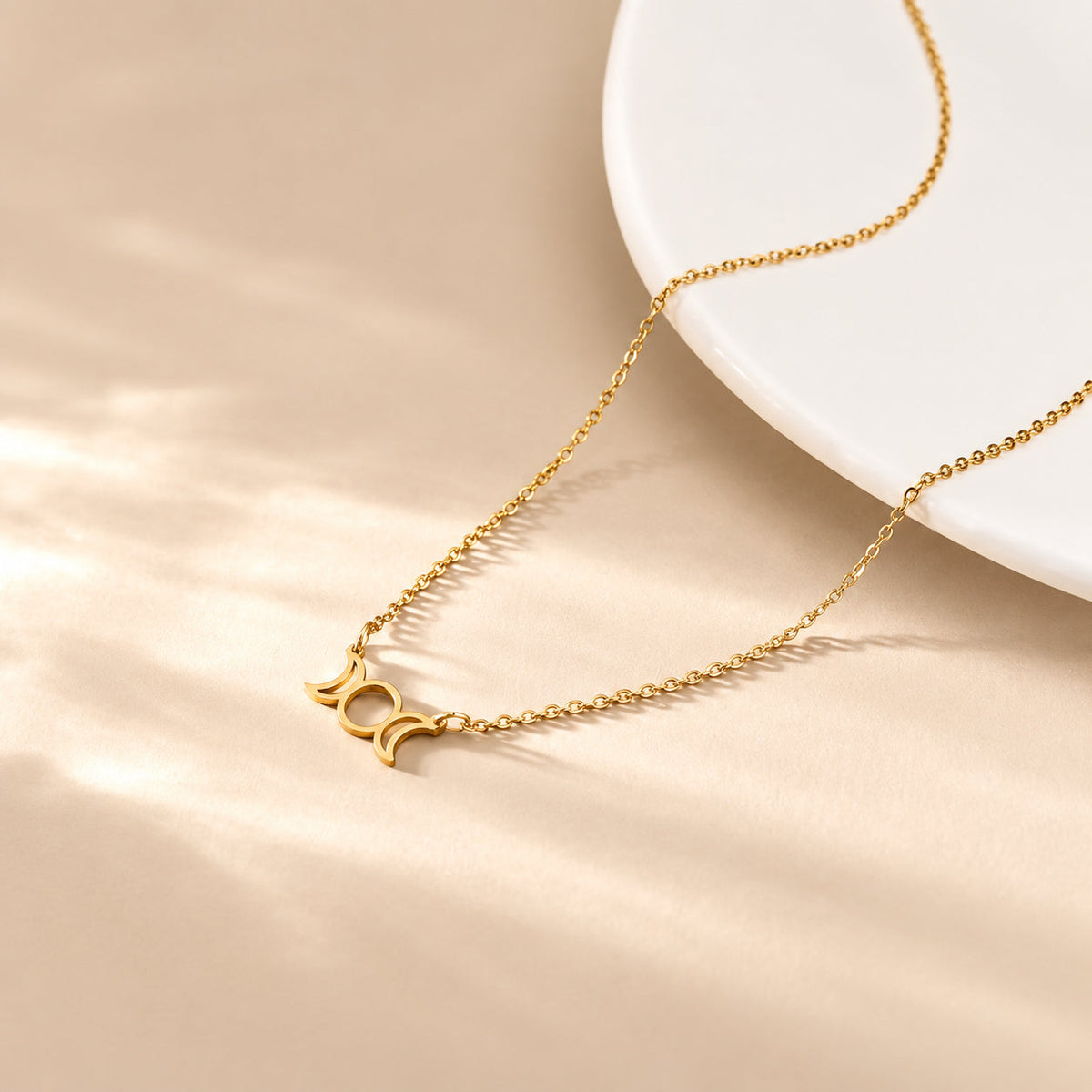 Triple Moon Phase Pendant Necklace with Delicate Gold-Tone Chain — view 2