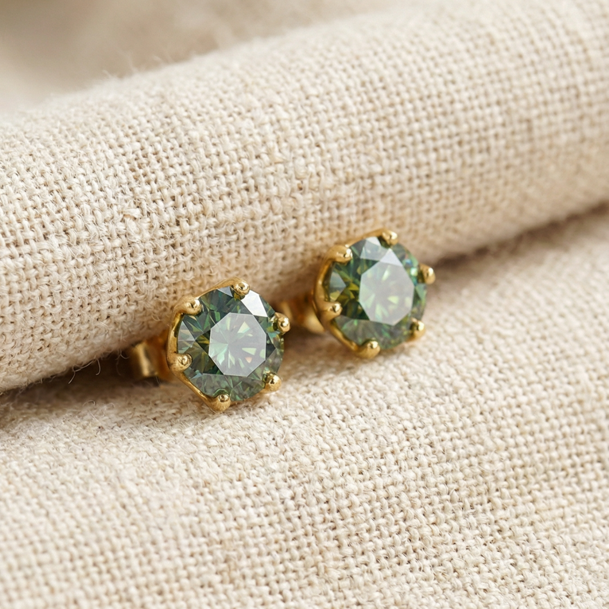 Moss Agate Rounded Stud Earrings
