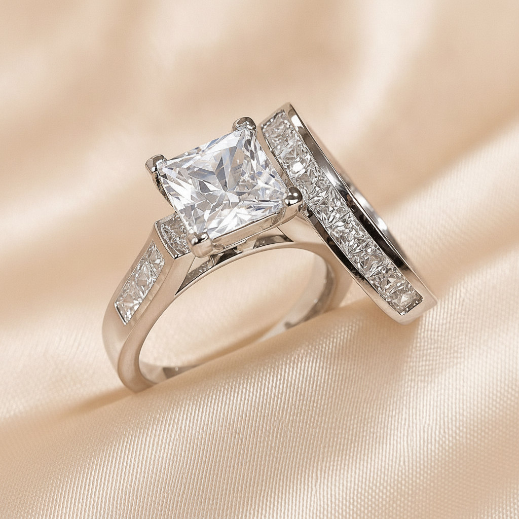 2pcs blingbling elegant temperament square synthetic zirconia ring band womens ring accessory — studio